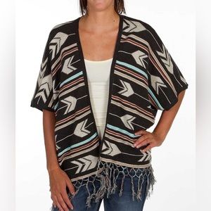 Billabong Designers Closet Southwestern Flyaway Kimono Cardigan Sweater Size M
